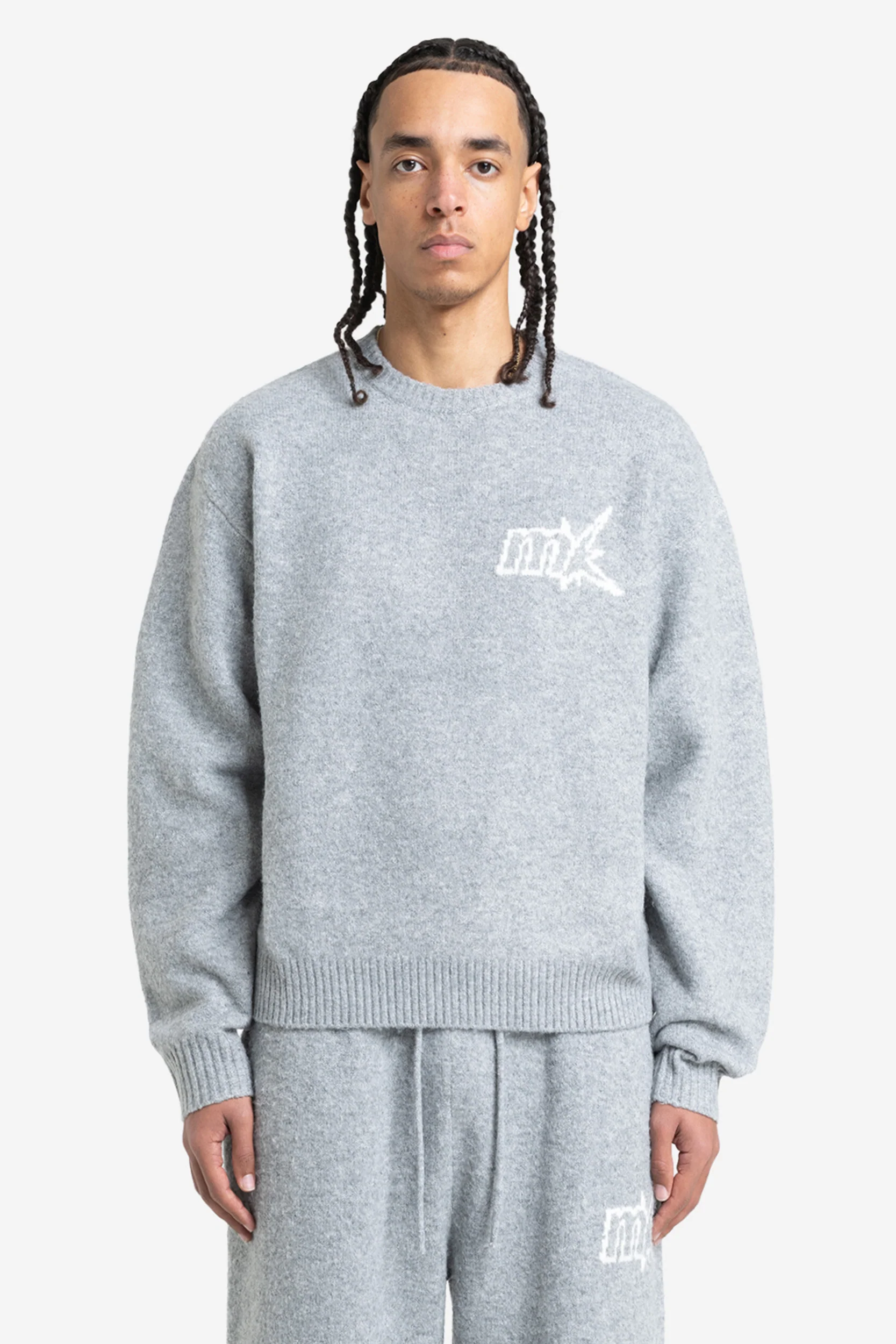 FUZZY KNIT SWEATER GREY MELANGE - Image 2