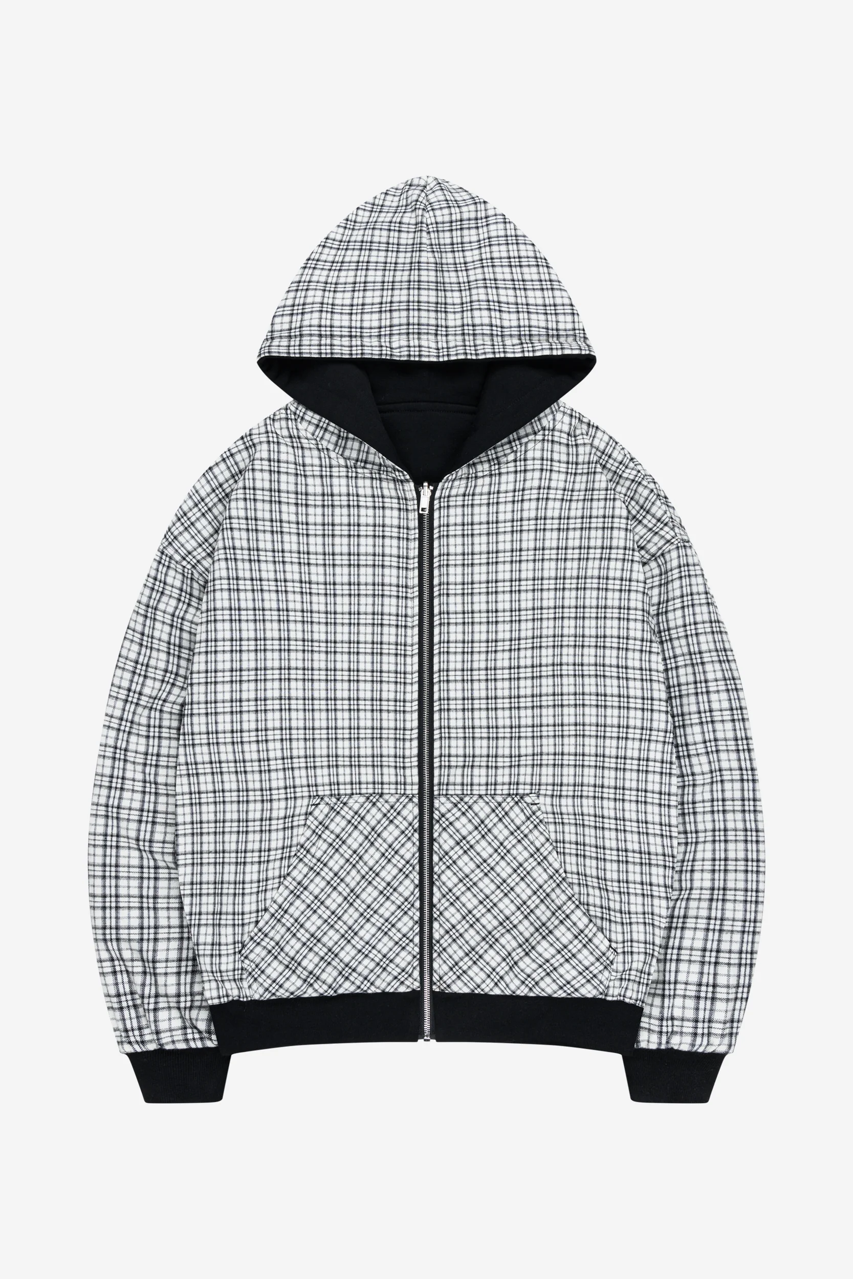 REVERSIBLE PLAID ZIP HOODIE BLACK - Image 10