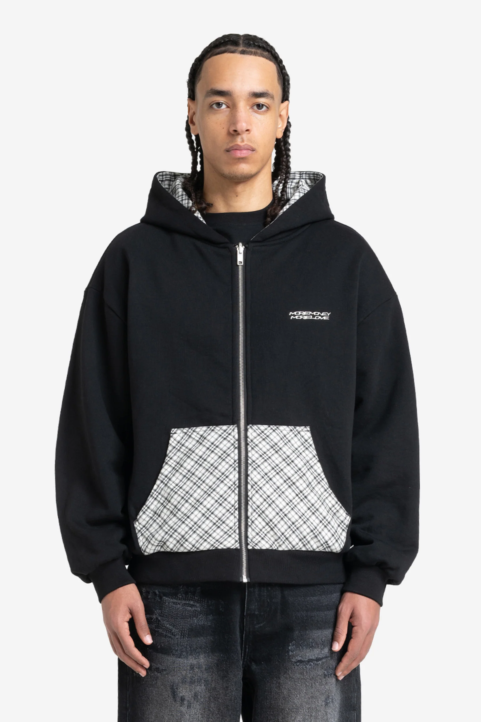 REVERSIBLE PLAID ZIP HOODIE BLACK - Image 2
