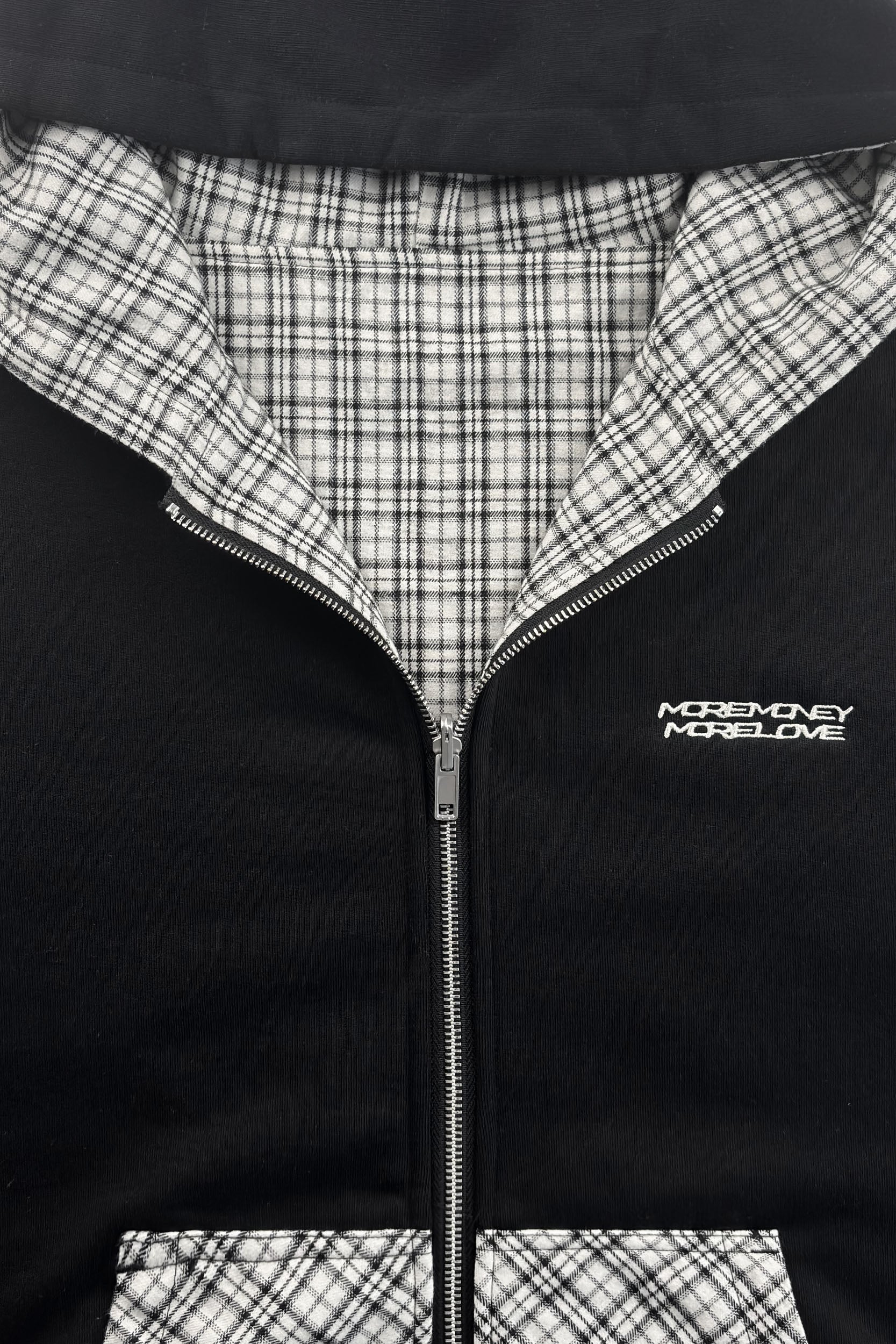 REVERSIBLE PLAID ZIP HOODIE BLACK - Image 6