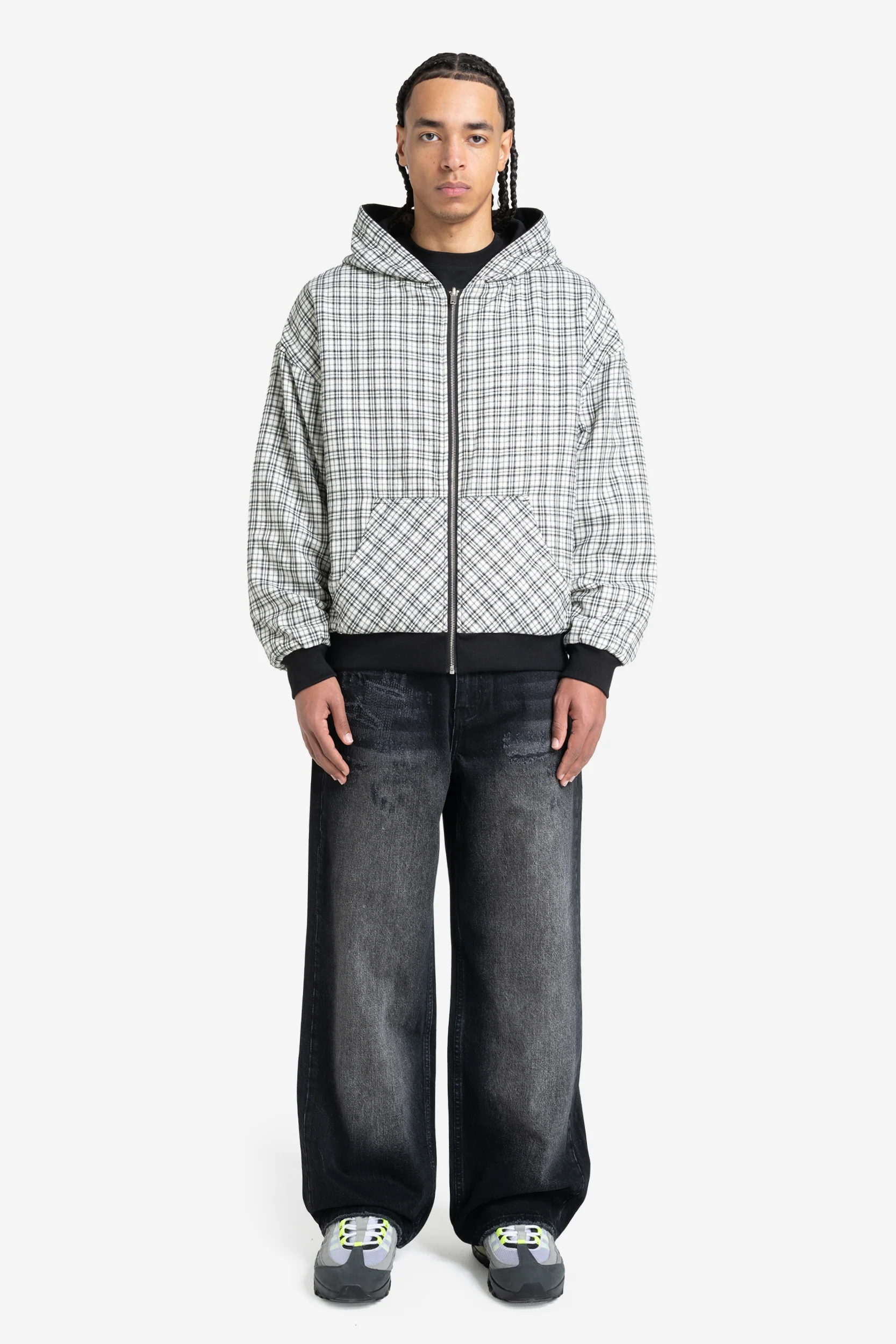 REVERSIBLE PLAID ZIP HOODIE BLACK - Image 9