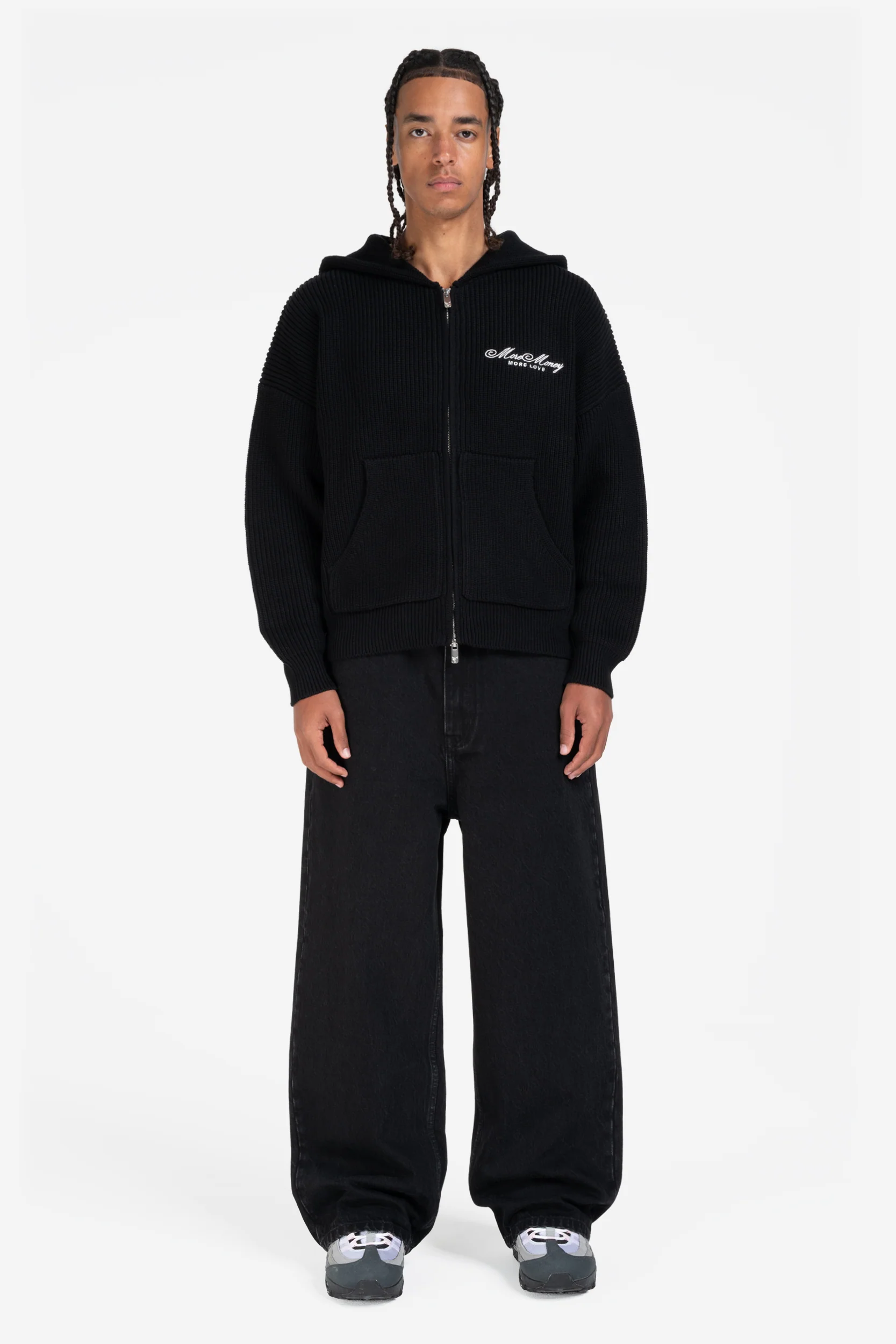 LOGO KNIT ZIP HOODIE BLACK - Image 3