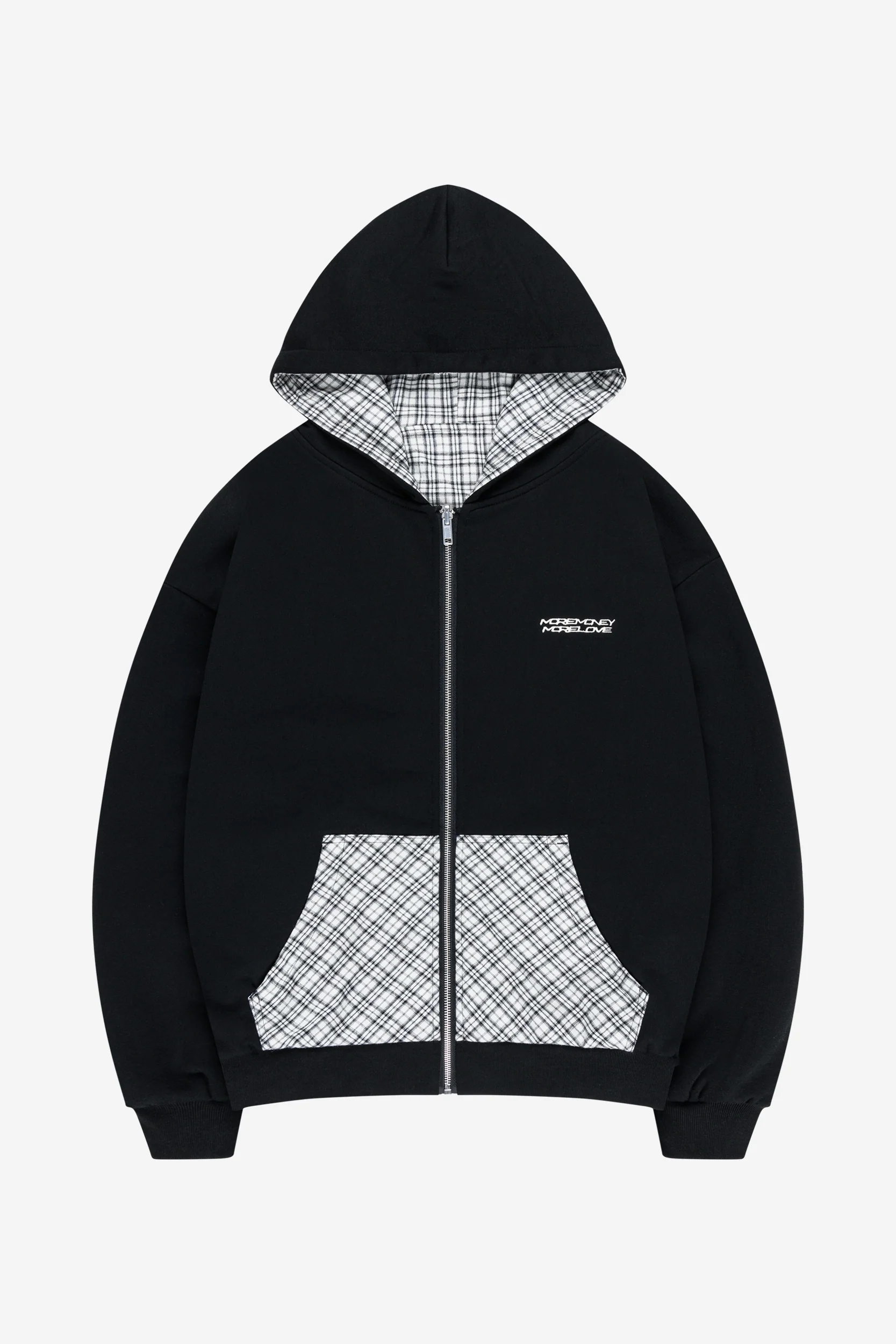 REVERSIBLE PLAID ZIP HOODIE BLACK - Image 12